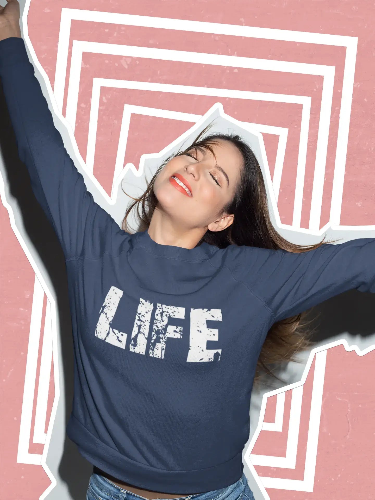 Comfortable And Casual Men's Printed Graphic Sweatshirt Popular Words LIFE French Navy