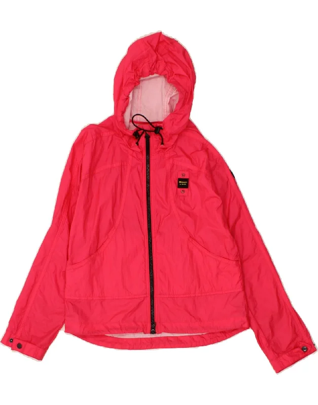 Knitted Design BLAUER Girls Hooded Rain Jacket 9-10 Years Pink Polyamide