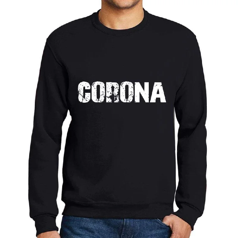 Versatile Items Men's Printed Graphic Sweatshirt Popular Words CORONA Deep Black