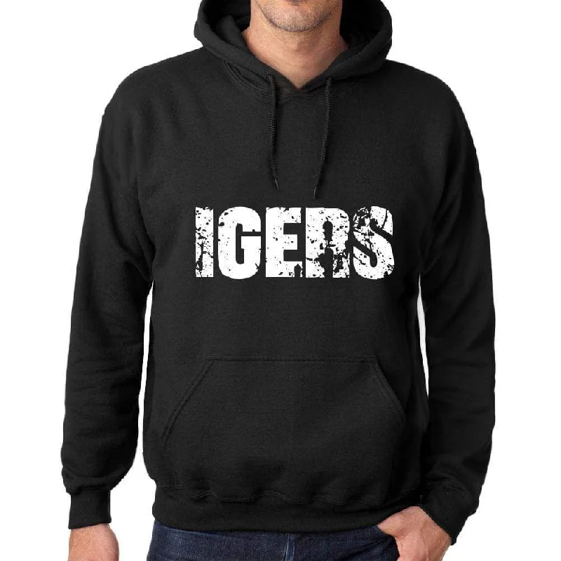 Fashion Design Men's Women's Unisex Printed Graphic Cotton Hoodie Soft Heavyweight Hooded Sweatshirt Pullover Popular Words IGERS Deep Black