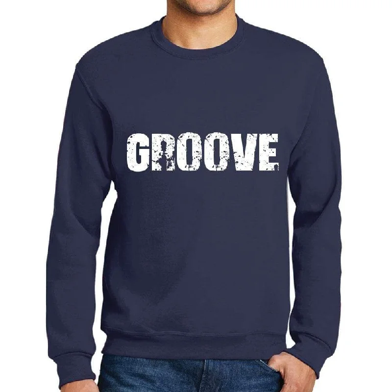 Relaxed Fit Men's Printed Graphic Sweatshirt Popular Words GROOVE French Navy