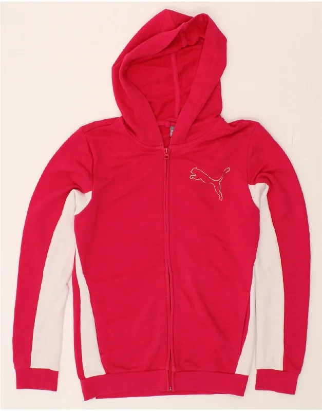 Relaxed Fits PUMA Girls Zip Hoodie Sweater 13-14 Years Pink Colourblock Cotton