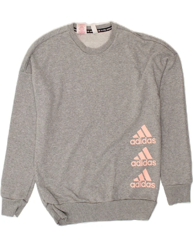 All-Day Style ADIDAS Girls Graphic Sweatshirt Jumper 14-15 Years Grey Cotton
