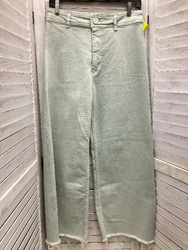 Exquisite Design Jeans Wide Leg By Zara In Green Denim, Size: 8
