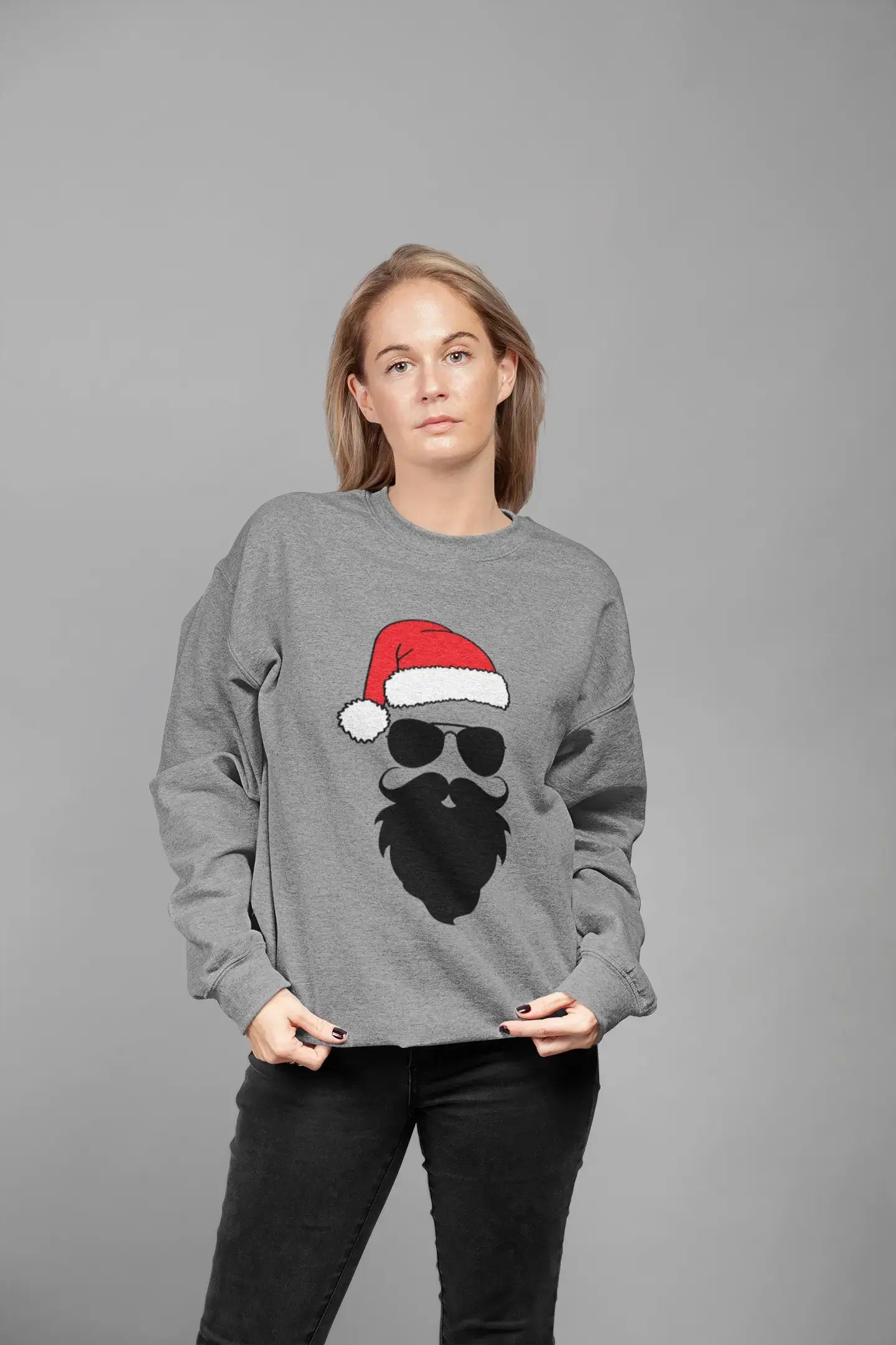 Casual Chic Looks ULTRABASIC - Women's Printed Graphic Funny Santa Cool Christmas Sweatshirt Gift Tee Grey Marl