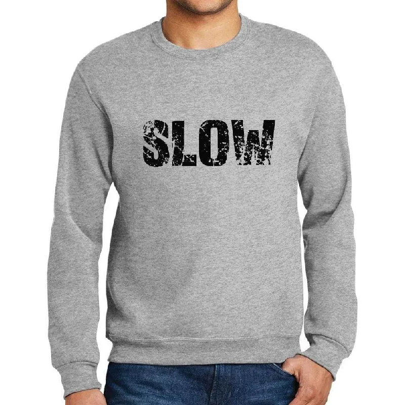 Fresh And Fashionable Men's Printed Graphic Sweatshirt Popular Words SLOW Grey Marl
