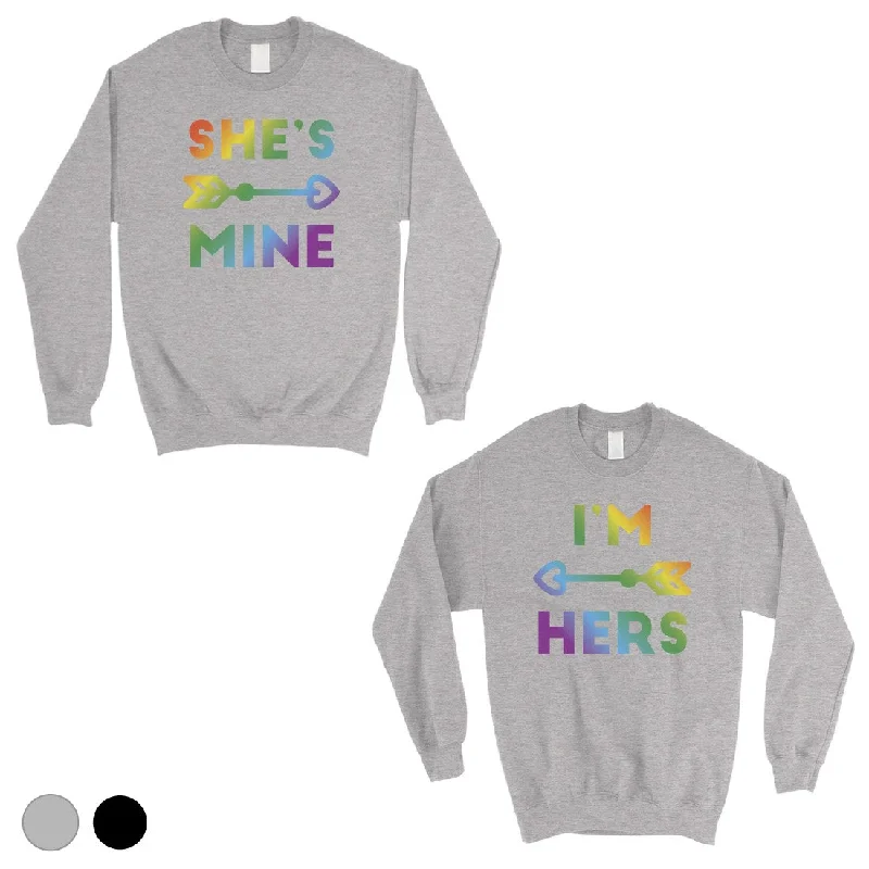 Casual And Versatile LGBT She's Mine I'm Hers Rainbow Matching Couple SweatShirts