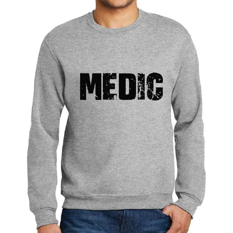 Loose Fit Men's Printed Graphic Sweatshirt Popular Words MEDIC Grey Marl