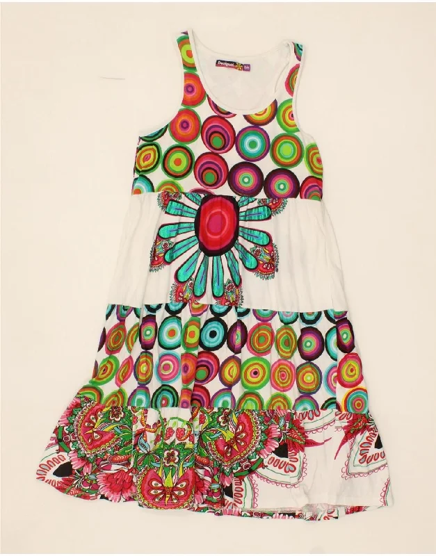 Ultra-lightweight DESIGUAL Girls Abstract Pattern Sleeveless Tiered Dress 13-14 Years White