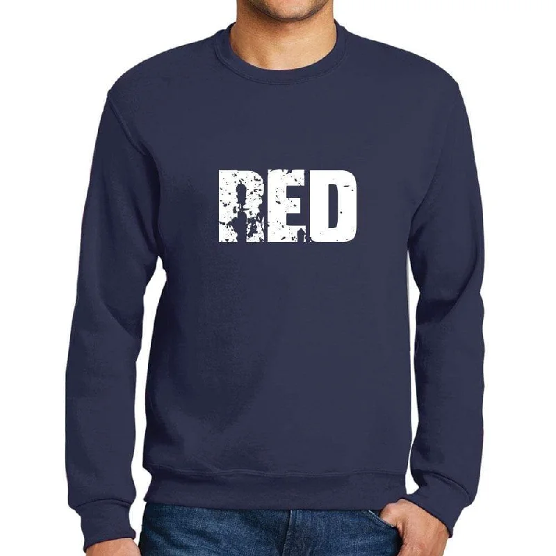 Casual Fit Wear Men's Printed Graphic Sweatshirt Popular Words RED French Navy