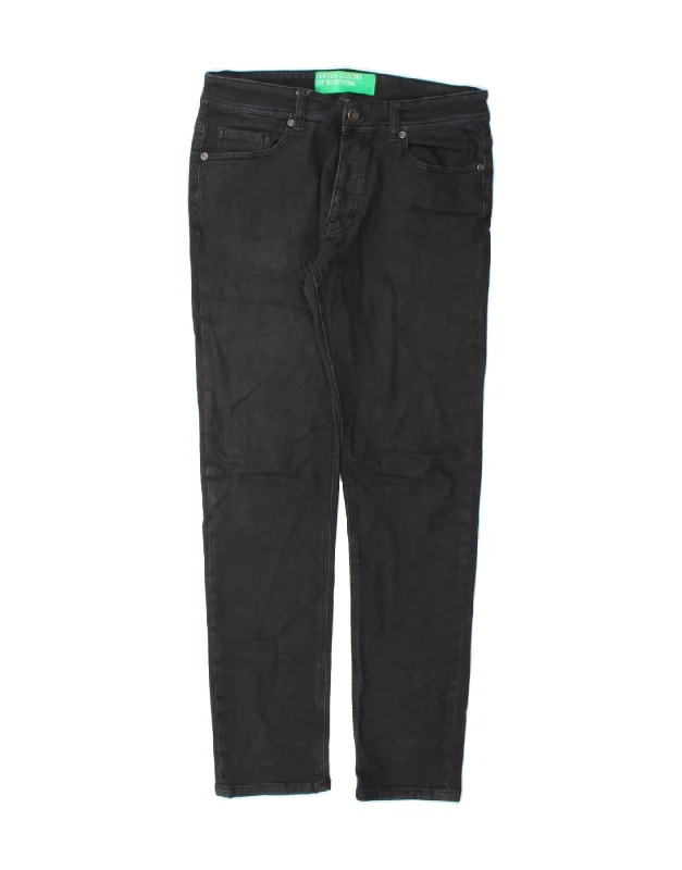 Comfortable And Simple BENETTON Mens Skinny Jeans W31 L31 Black Cotton