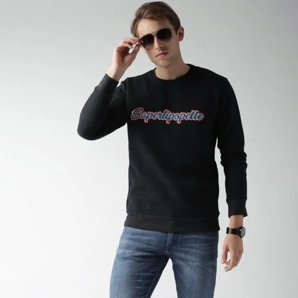 Low-key Luxury CLO Round Neck Dark Blue Fleece Sweatshirt 5101
