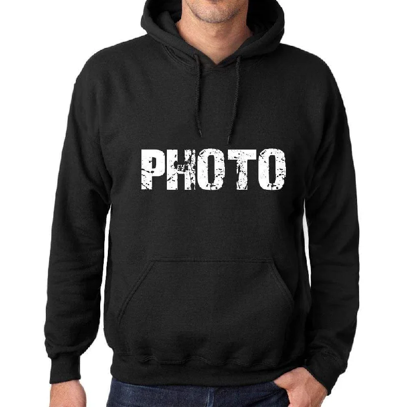 High-end Fashion Men's Women's Unisex Printed Graphic Cotton Hoodie Soft Heavyweight Hooded Sweatshirt Pullover Popular Words PHOTO Deep Black