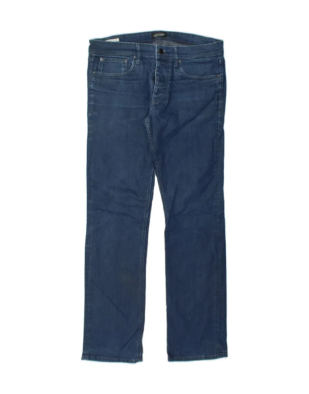 Celebrity Style JACK & JONES Mens Straight Jeans W34 L34 Navy Blue Cotton