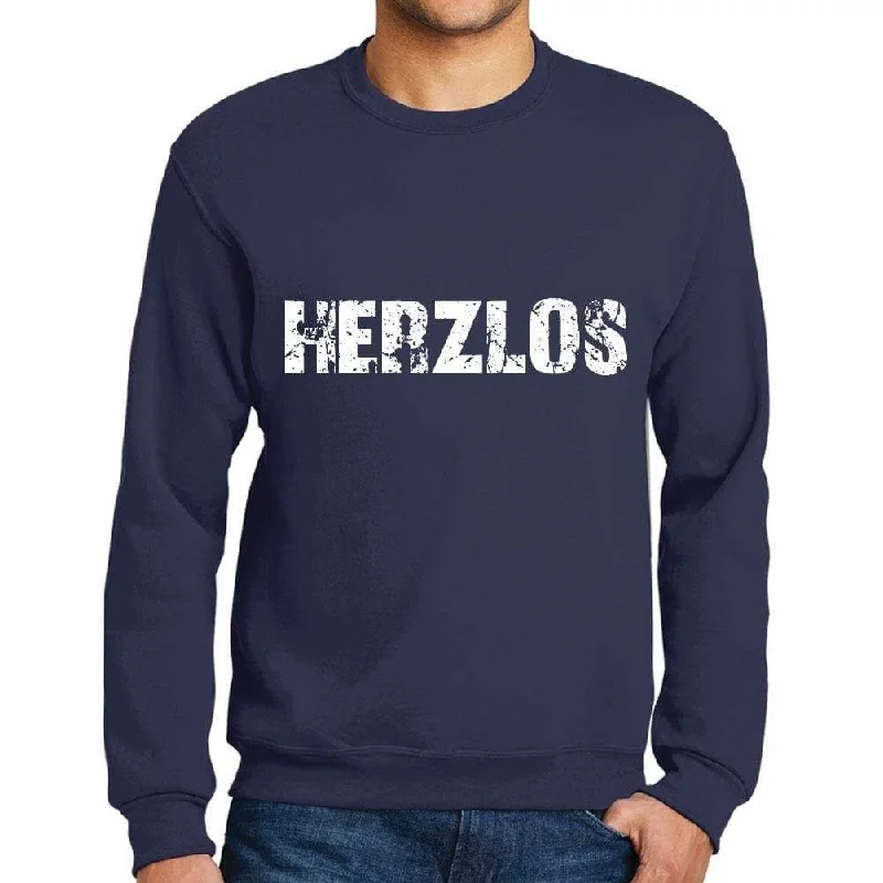 Sports And Leisure Men's Printed Graphic Sweatshirt Popular Words HERZLOS French Navy