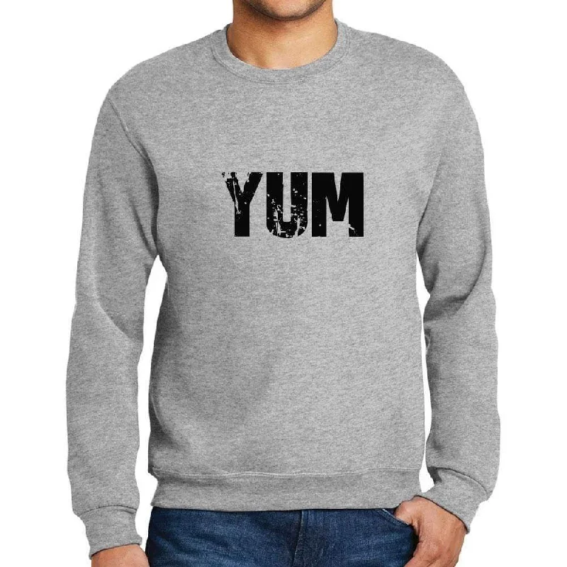 Relaxed Fit Wear Men's Printed Graphic Sweatshirt Popular Words YUM Grey Marl