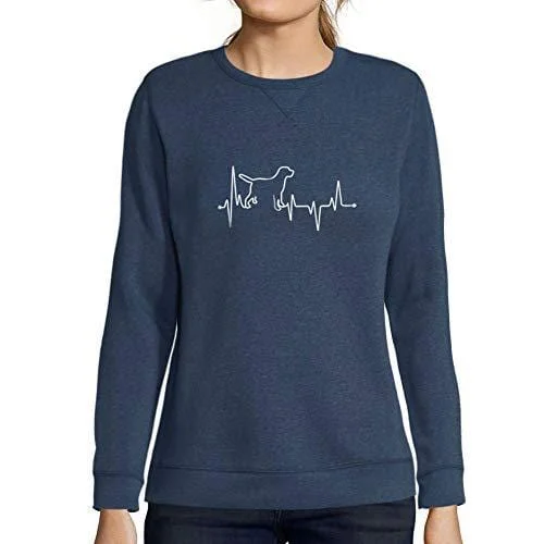 Fresh Comfort Ultrabasic - Femme Graphique Dog Lover Heartbeat Sweatshirt Action de Grâces Xmas Cadeau Idées Tee Gris Chiné Denim