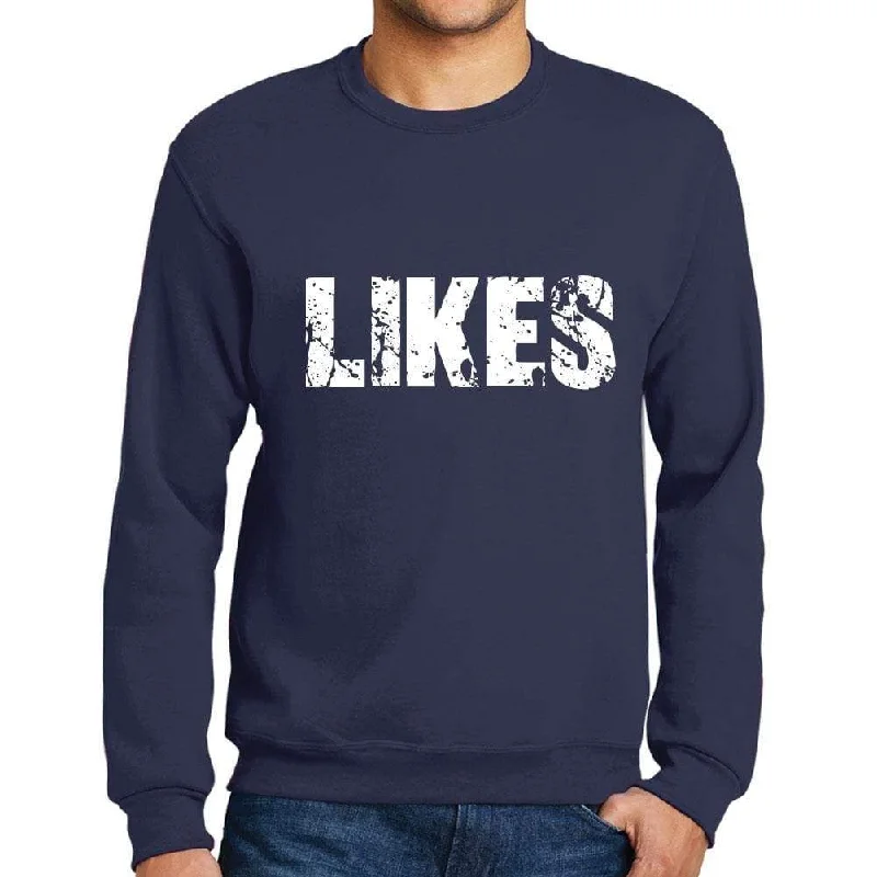 Elegant And Lazy Men's Printed Graphic Sweatshirt Popular Words LIKES French Navy