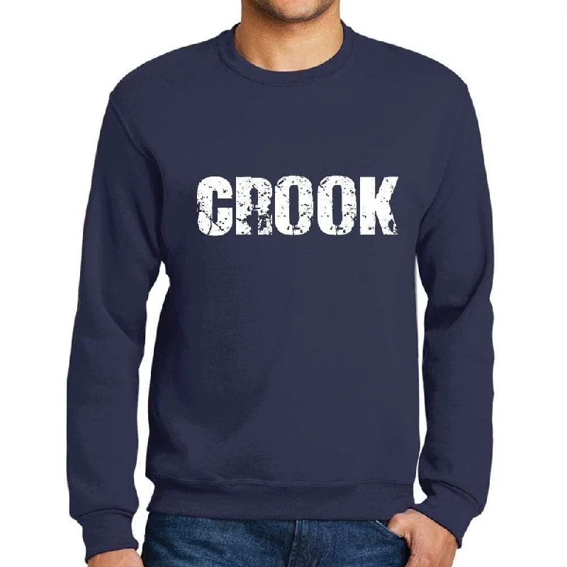Soft Comfort Wear Men's Printed Graphic Sweatshirt Popular Words CROOK French Navy