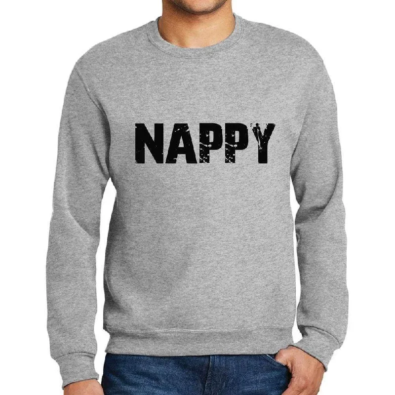 Short Design Men's Printed Graphic Sweatshirt Popular Words NAPPY Grey Marl