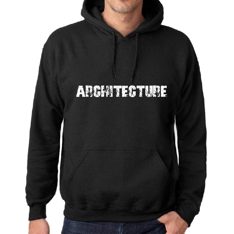 Layered Style Men's Women's Unisex Printed Graphic Cotton Hoodie Soft Heavyweight Hooded Sweatshirt Pullover Popular Words ARCHITECTURE Deep Black