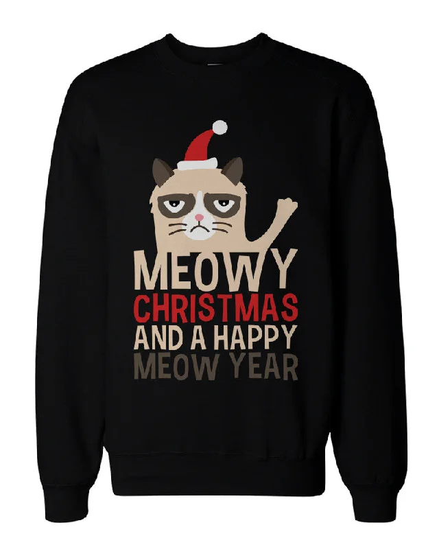 Retro Fashion Grumpy Cat Funny Holiday Graphic Sweatshirts - Unisex Black Sweatshirt