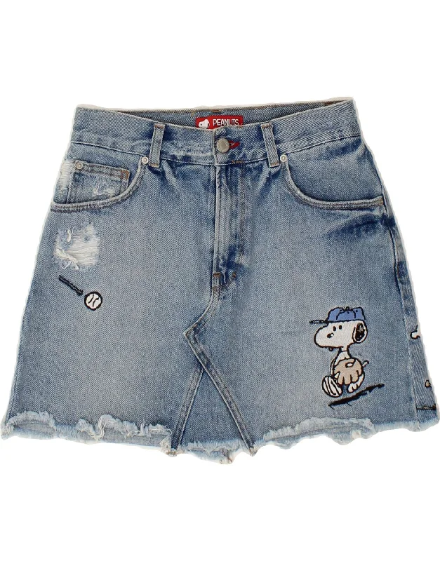 Cozy Essentials PULL & BEAR Girls Graphic Denim Skirt 12-13 Years W28 Blue Cotton