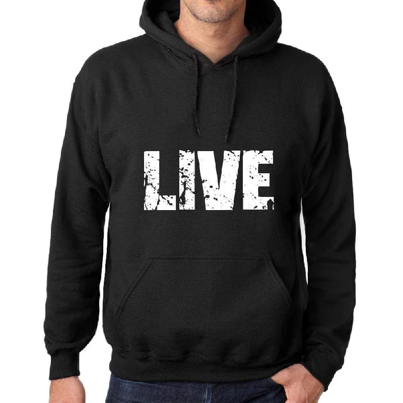 Cozy Outfit Men's Women's Unisex Printed Graphic Cotton Hoodie Soft Heavyweight Hooded Sweatshirt Pullover Popular Words LIVE Deep Black