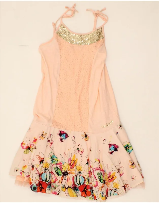 Classic Retro DESIGUAL Girls A-Line Dress 13-14 Years Pink Floral Cotton