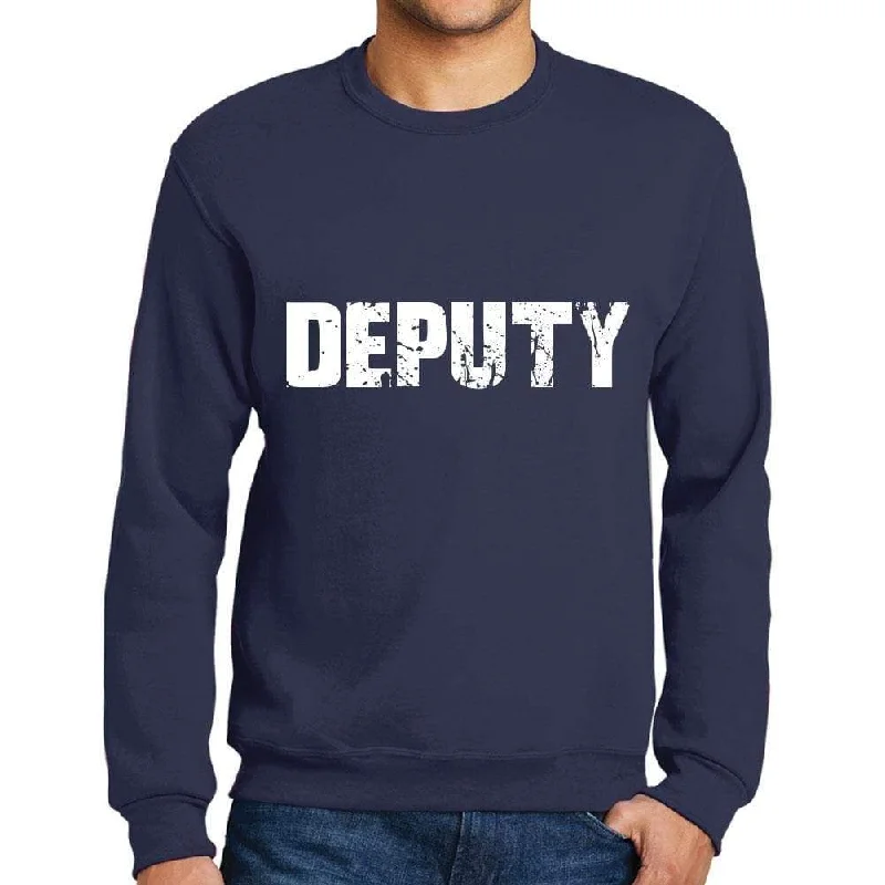 Slim Fit Men's Printed Graphic Sweatshirt Popular Words DEPUTY French Navy