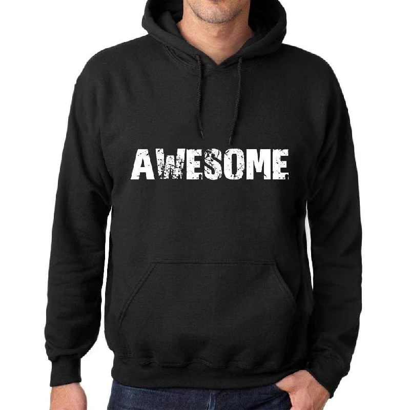 Light Dressing Men's Women's Unisex Printed Graphic Cotton Hoodie Soft Heavyweight Hooded Sweatshirt Pullover Popular Words AWESOME Deep Black