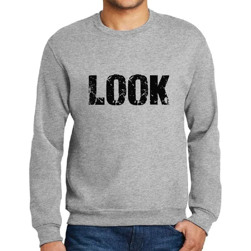 Lazy Home Men's Printed Graphic Sweatshirt Popular Words LOOK Grey Marl