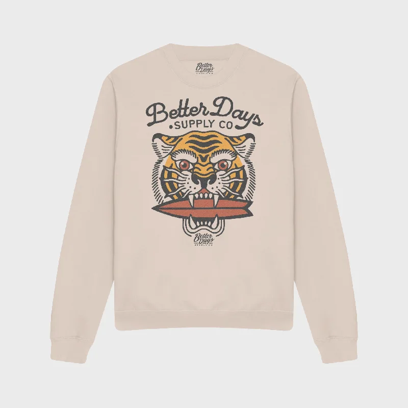 Comfortable Chic Better Days Tiger Bite Unisex Sweatshirt - Natural