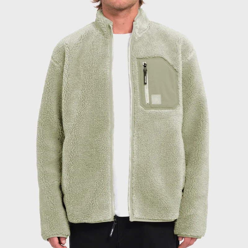 Comfortable Sweaters Volcom Mens Muzzer Fuzzar Zip Sherpa Sweatshirt - Green Tea