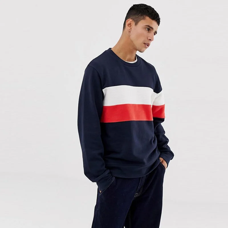 All-Day Outfits J&J Panel Stripe Navy Blue Sweatshirt 613
