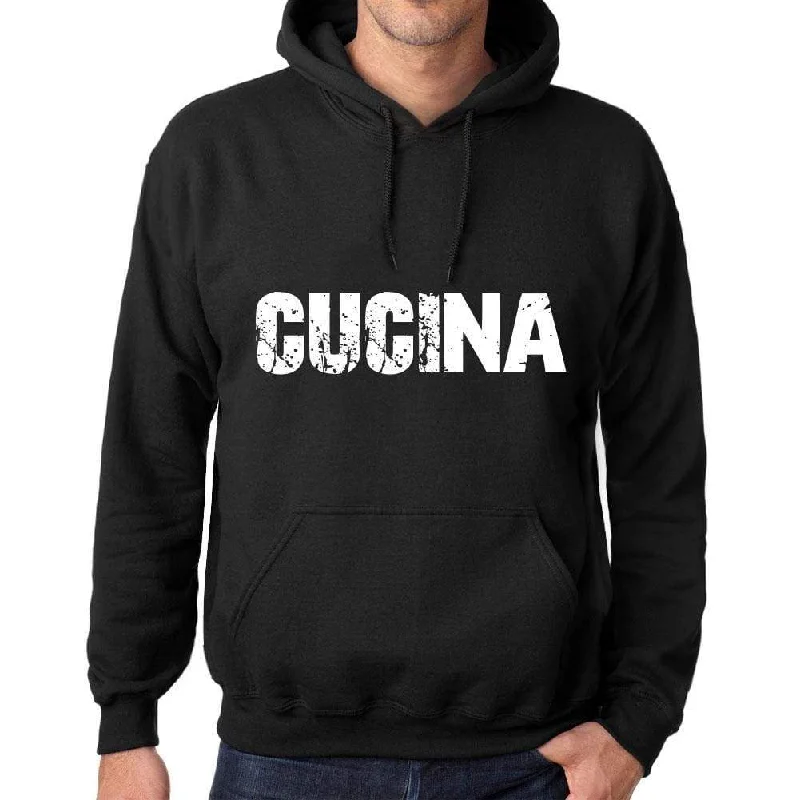 Sports Trend Men's Women's Unisex Printed Graphic Cotton Hoodie Soft Heavyweight Hooded Sweatshirt Pullover Popular Words CUCINA Deep Black