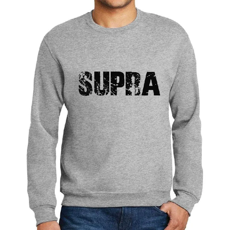 Fashion Style Men's Printed Graphic Sweatshirt Popular Words SUPRA Grey Marl