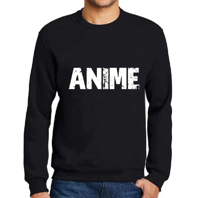 Design Perception Men's Printed Graphic Sweatshirt Popular Words ANIME Deep Black