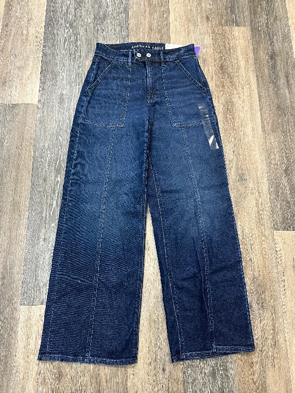 Retro Fashion Jeans Wide Leg By American Eagle In Blue Denim, Size: 2 Short