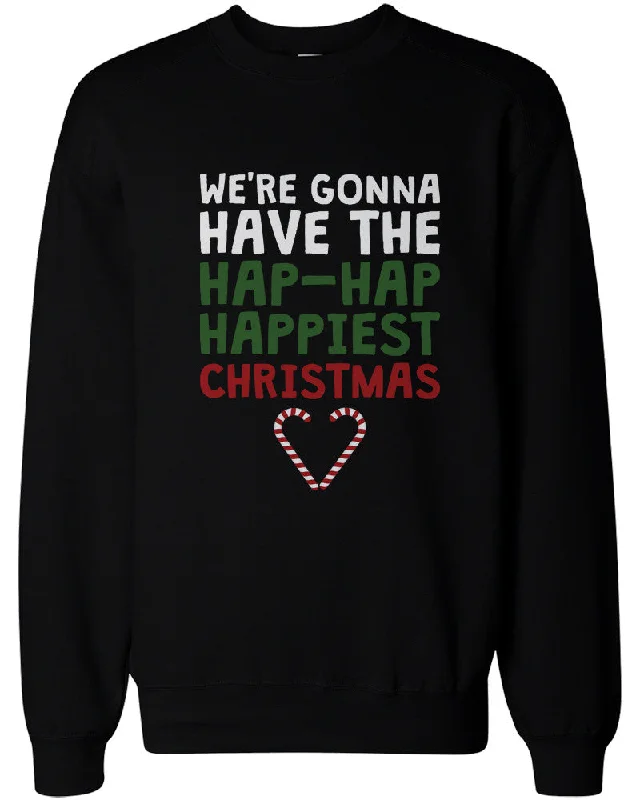 Sweet Style Hap-Hap Happiest Christmas Heart Candy Cane Sweatshirts Holiday Pullover Fleece