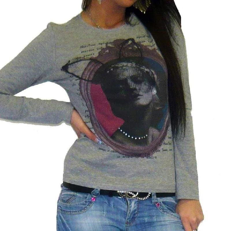 Multifunctional Style Women's Long Sleeve Top ONE IN THE CITY Heidi-Gris long-Sleeve T-shirt 00275