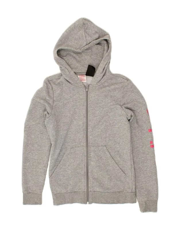 Warm Chic Outfits ADIDAS Girls Graphic Zip Hoodie Sweater 13-14 Years Grey Cotton
