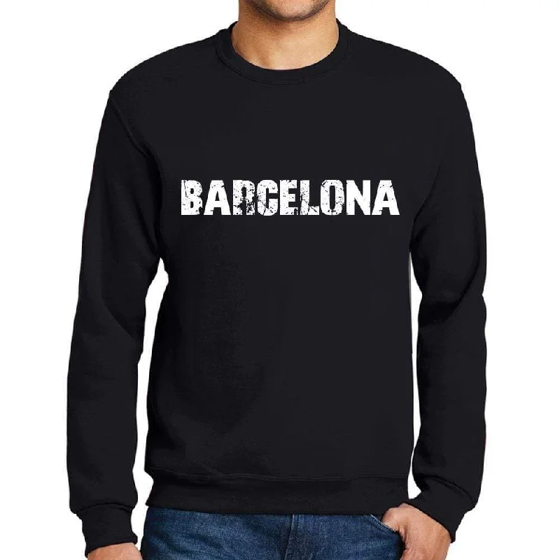 All-Day Wear Men's Printed Graphic Sweatshirt Popular Words BARCELONA Deep Black