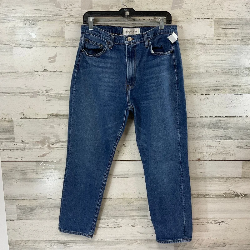Celebrity Style Jeans Straight By Reformation In Blue Denim, Size: 10