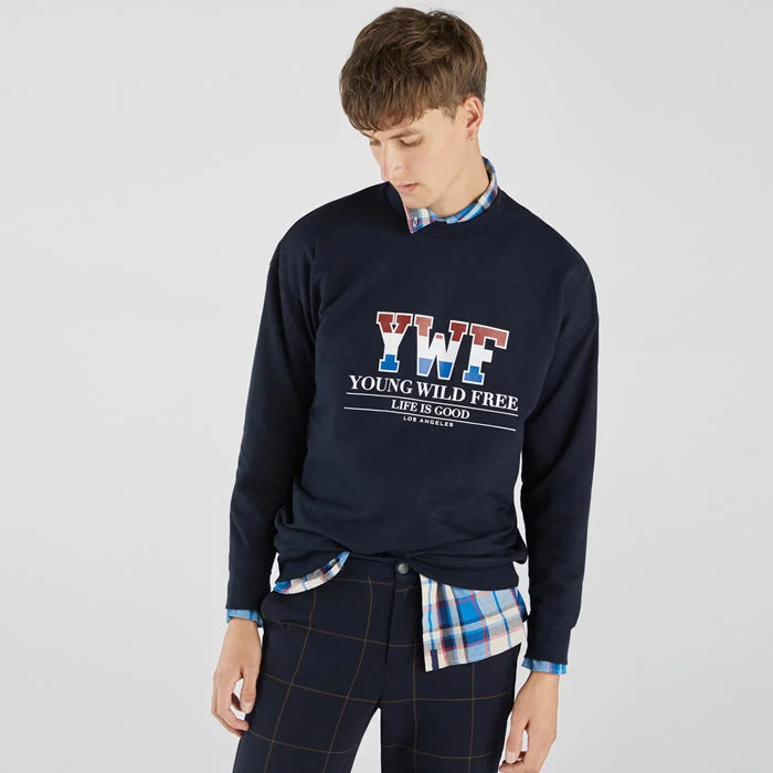 Elegant And Elegant Bershka Navy Blue YWF Men Sweatshirt 5103