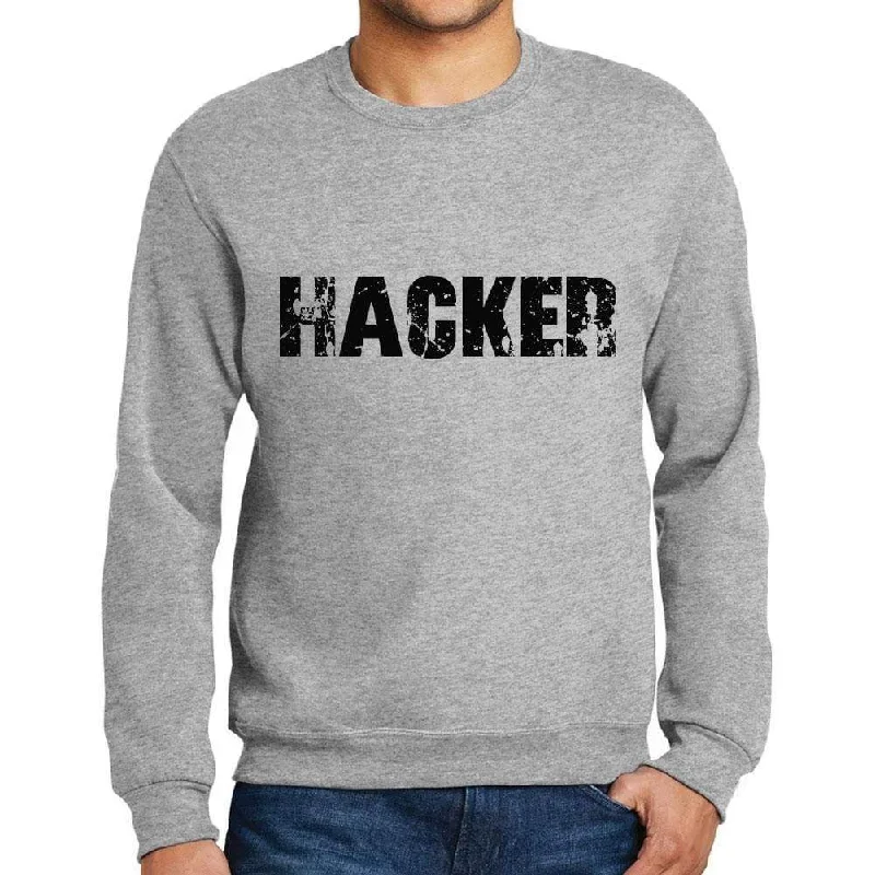 Soft Casuals Men's Printed Graphic Sweatshirt Popular Words HACKER Grey Marl