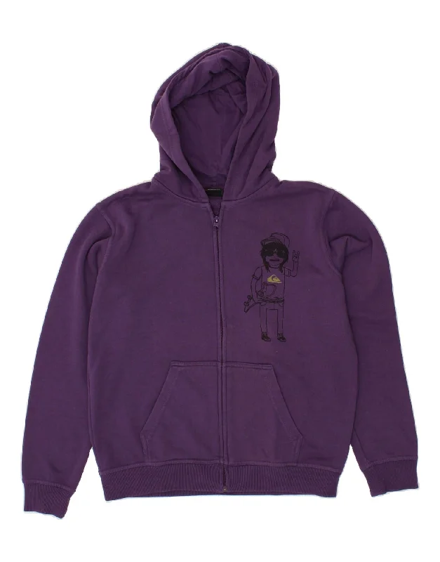 Easy Wear Chic QUIKSILVER Boys Graphic Zip Hoodie Sweater 15-16 Years Purple Cotton