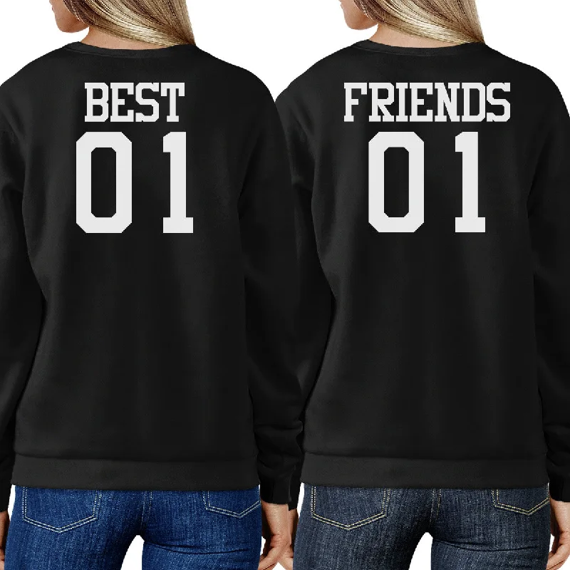 Minimal Style Best 01 And Friend 01 BFF Sweatshirts Friendship Matching Black Fleece