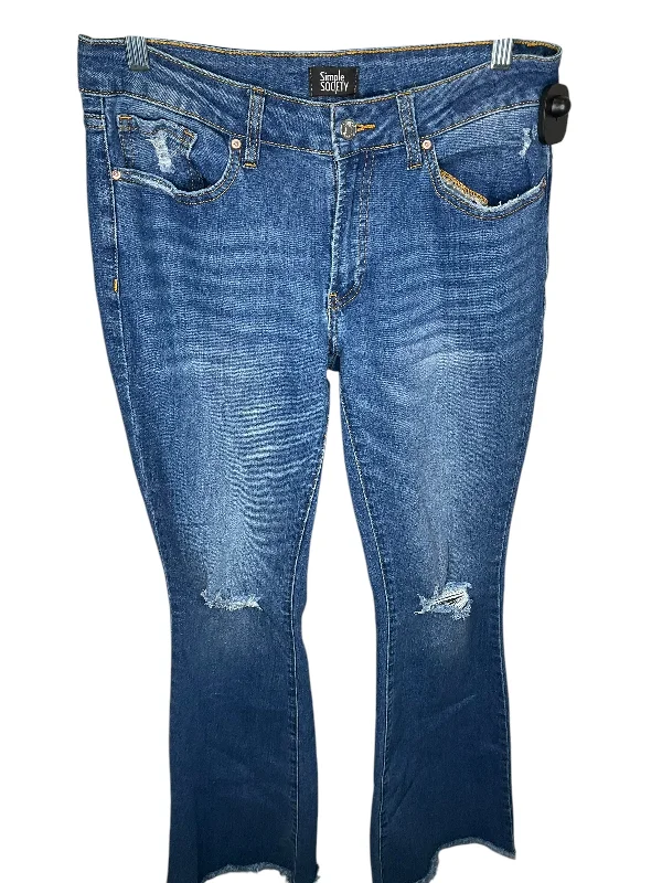Light And Breathable Jeans Flared By Clothes Mentor In Blue Denim, Size: 8