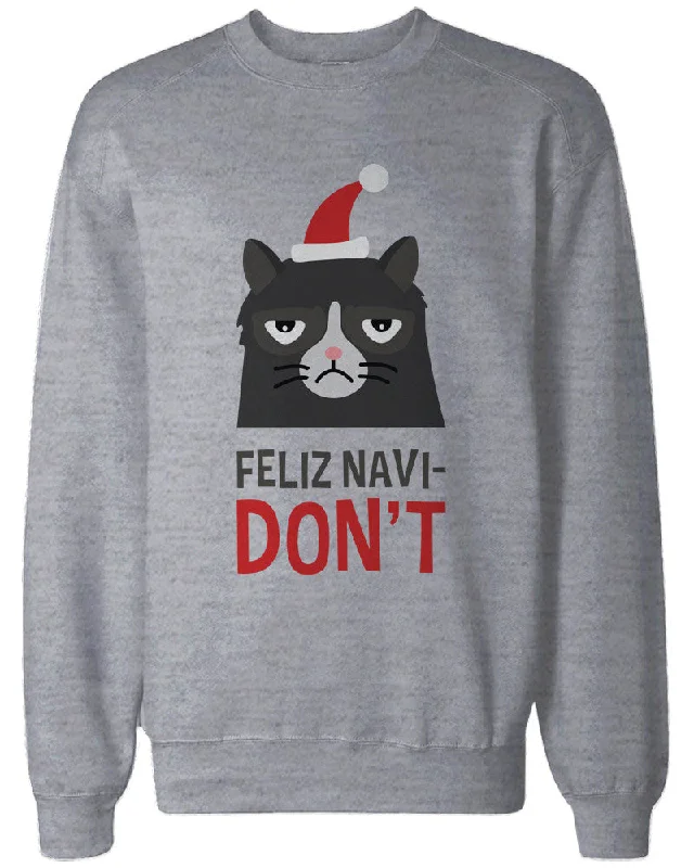 Luxury Style Funny Grumpy Cat Holiday Graphic Sweatshirts - Unisex Grey Pullover Sweater